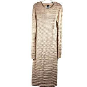 GAP Gold Metallic Pointelle Knit Long Sleeved Sweater Dress Size Medium Tall